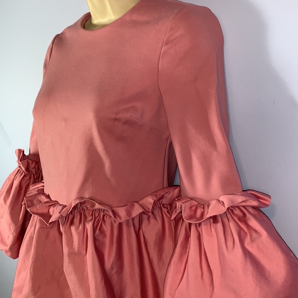 TED BAKER LONDON sherry dusky pink stretch peplum bell sleeve blouse size 0 XS - Picture 5 of 12